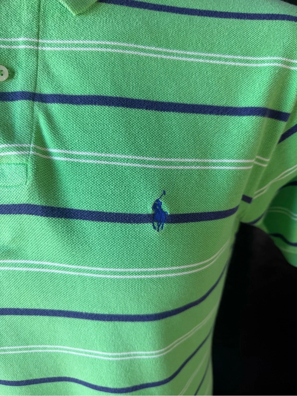 Polo Ralph Lauren Short Sleeve Polo Shirt Men’s Medium Lime Green Navy Stripe